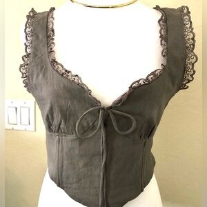 Elegant Lace-Trimmed Gray Top